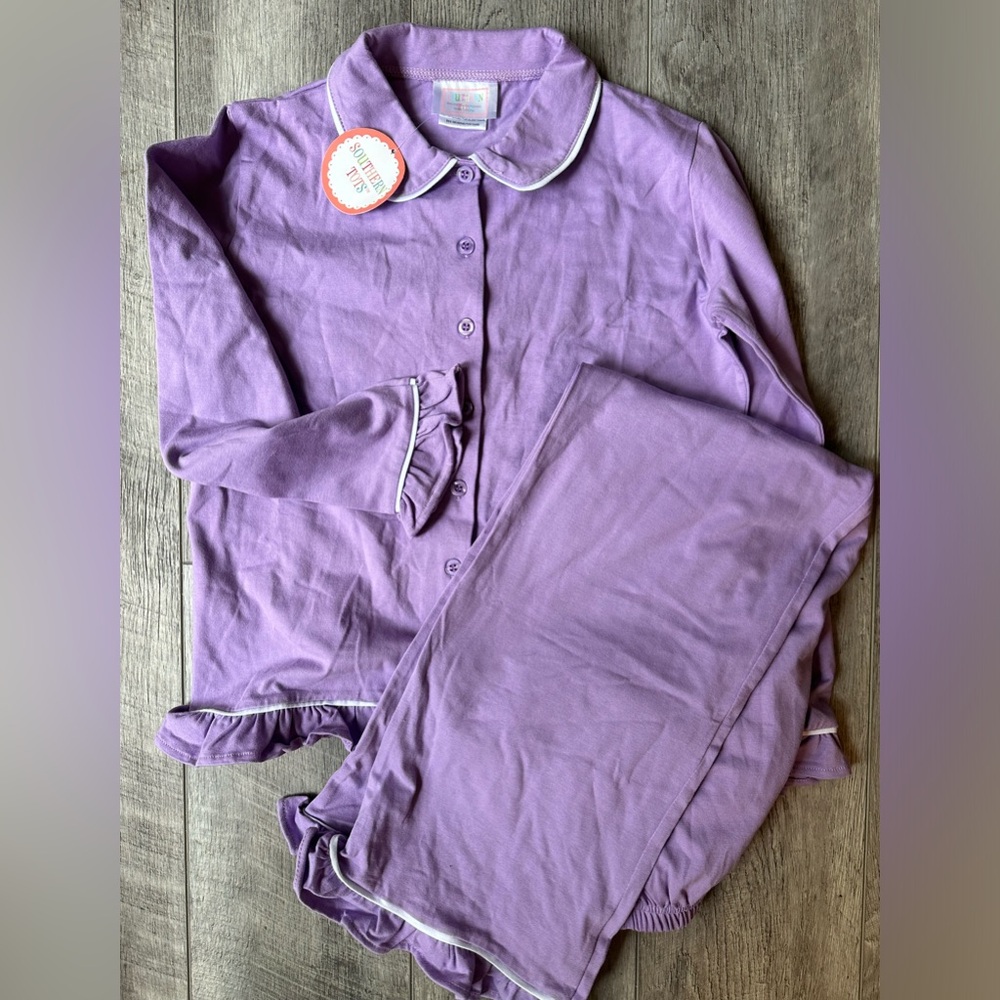 NWT Southern Tots Purple Pajama Set with White Trim